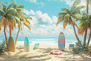 C4D海滩3D夏天模型