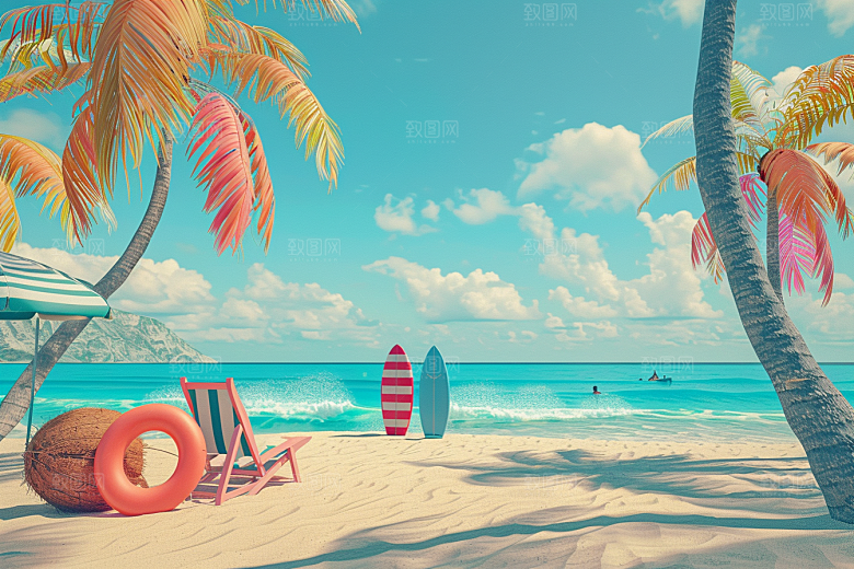C4D海滩夏日高清模型