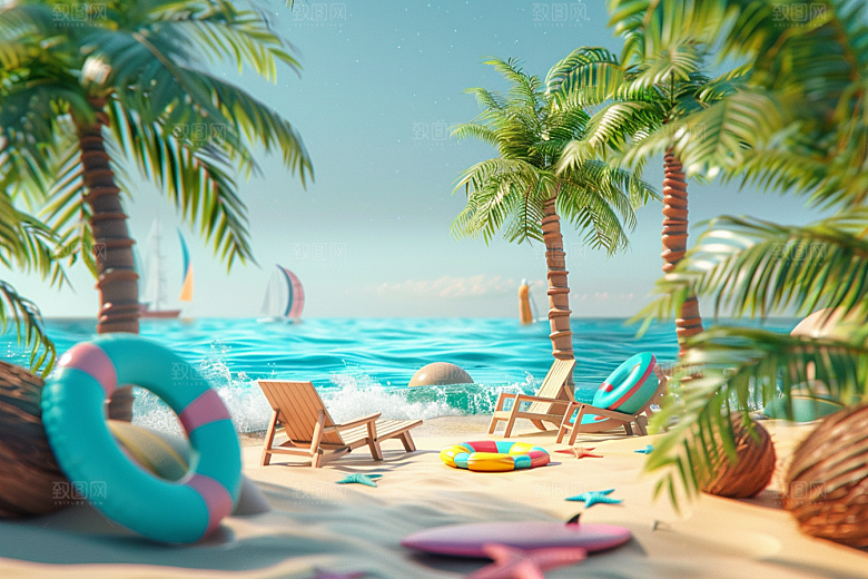C4D海滩沙滩立体模型