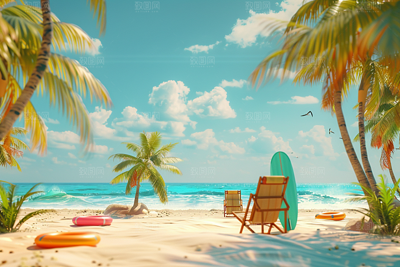 C4D海滩夏天自然模型