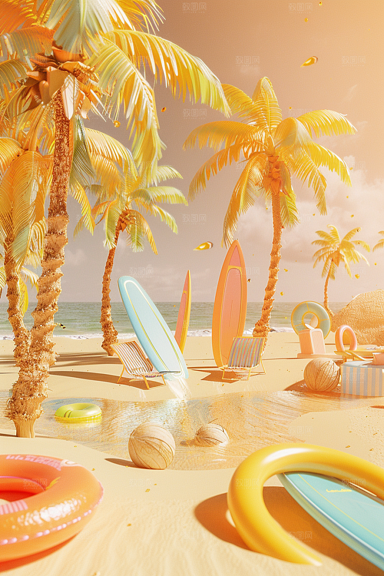 C4D海滩夏天夏日模型