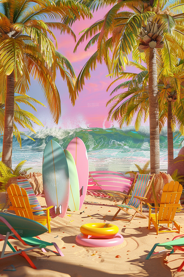 C4D海滩夏日沙滩模型