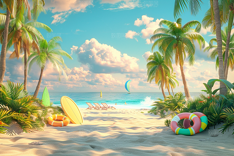 C4D海滩3D大海模型