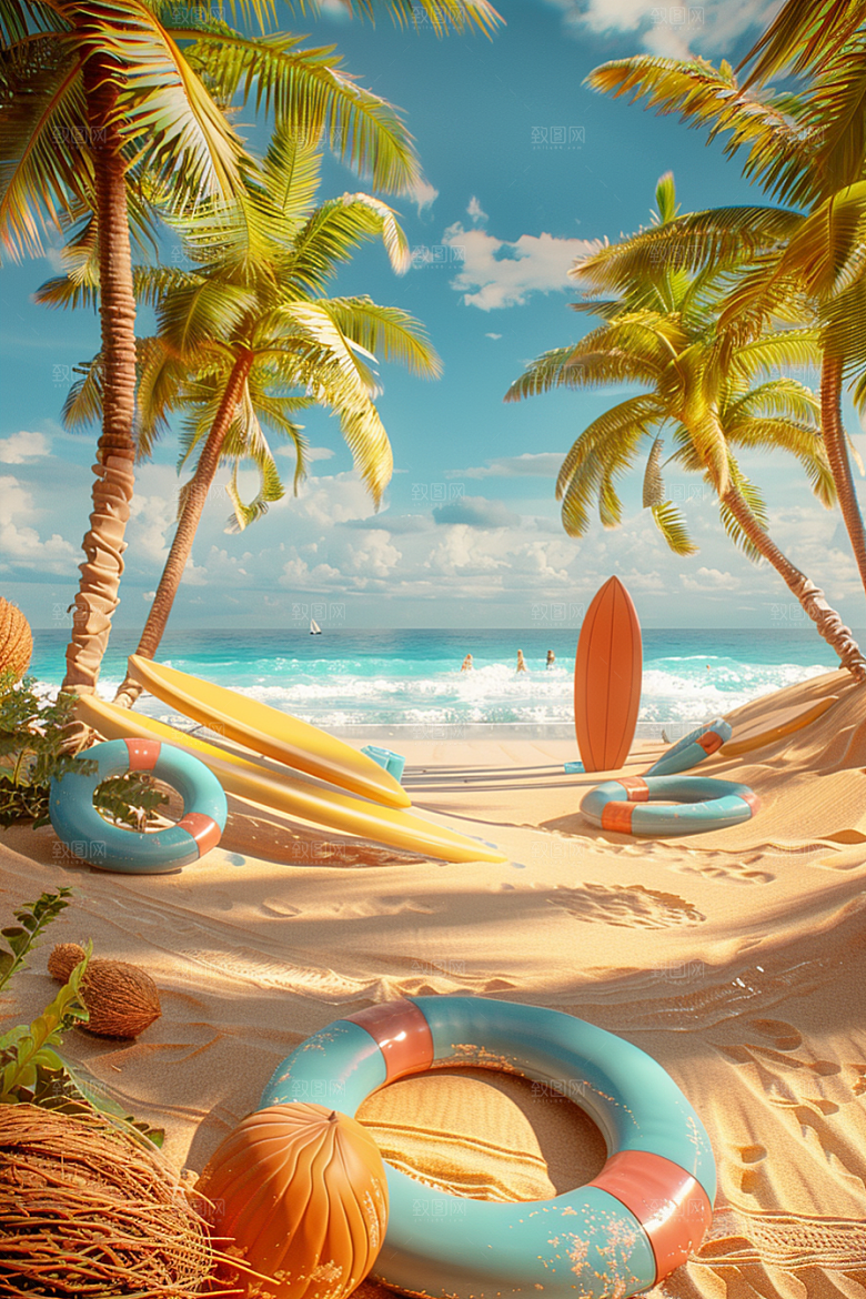 C4D海滩3D度假模型
