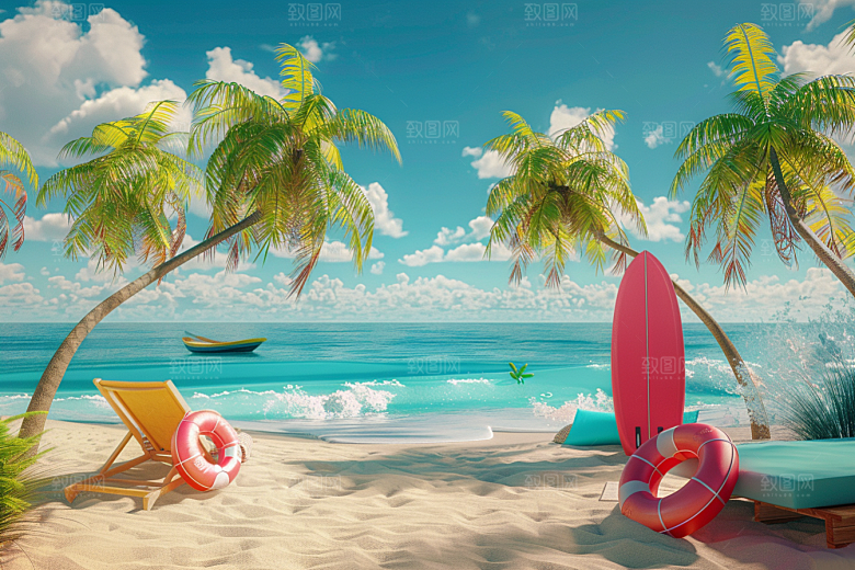 C4D海滩高清立体模型