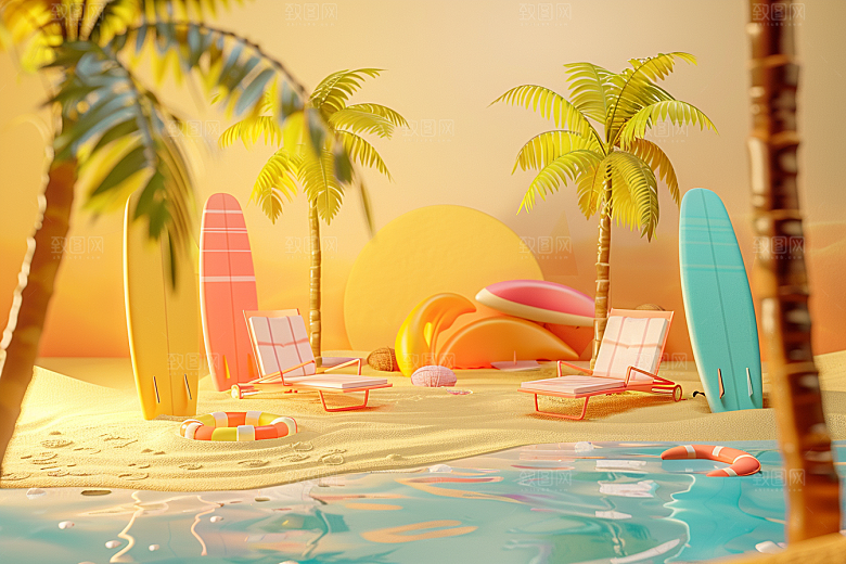 C4D海滩沙滩高清模型