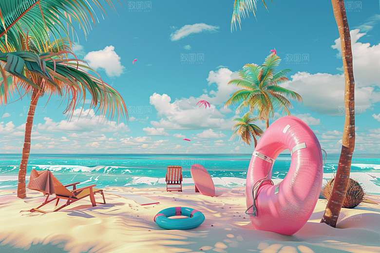 C4D海滩3D自然模型