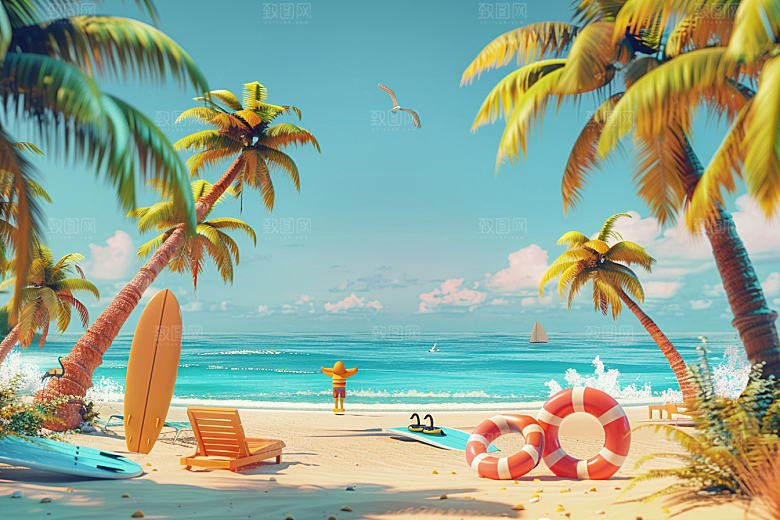 C4D海滩夏日风光模型