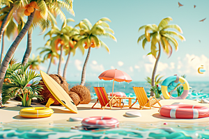 C4D海滩3D大海模型
