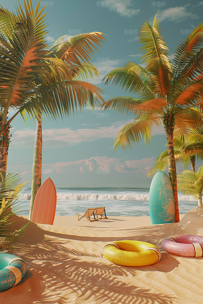 C4D海滩大海立体模型