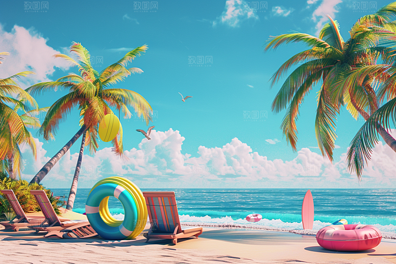 C4D海滩立体大海模型