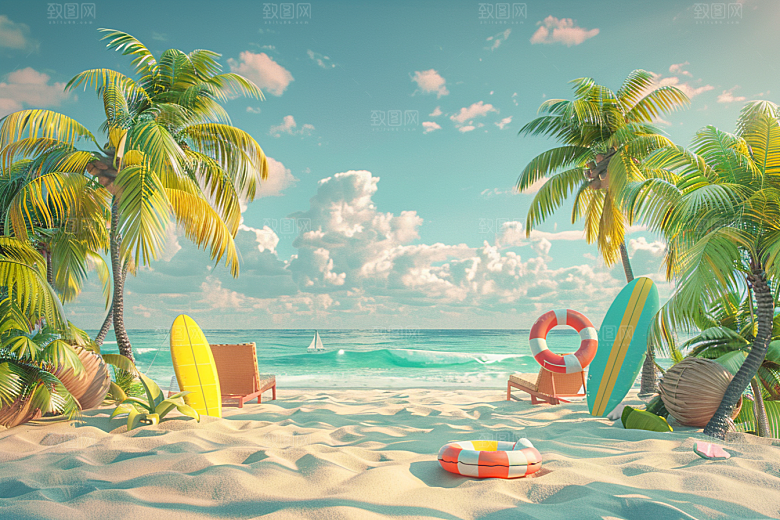 C4D海滩夏日自然模型