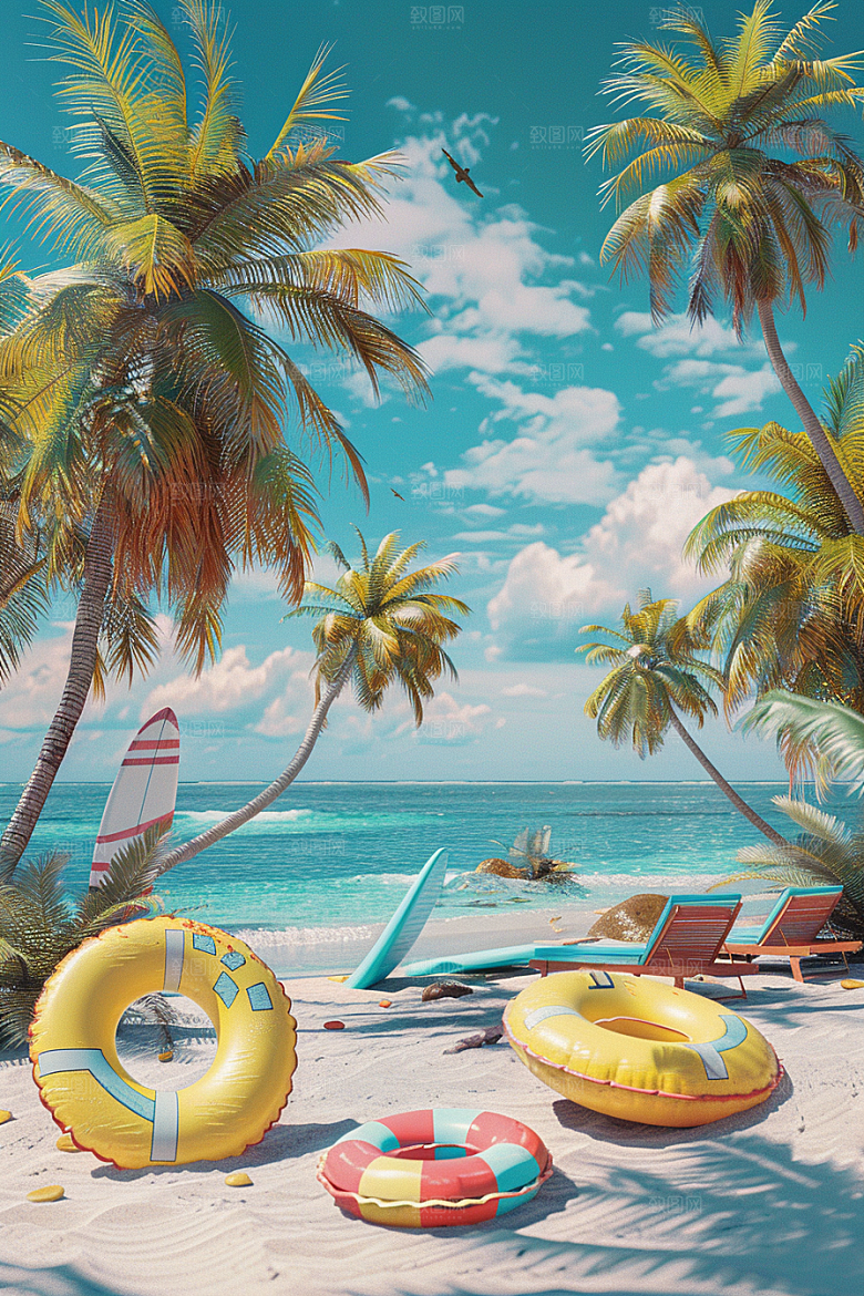 C4D海滩高清3D模型