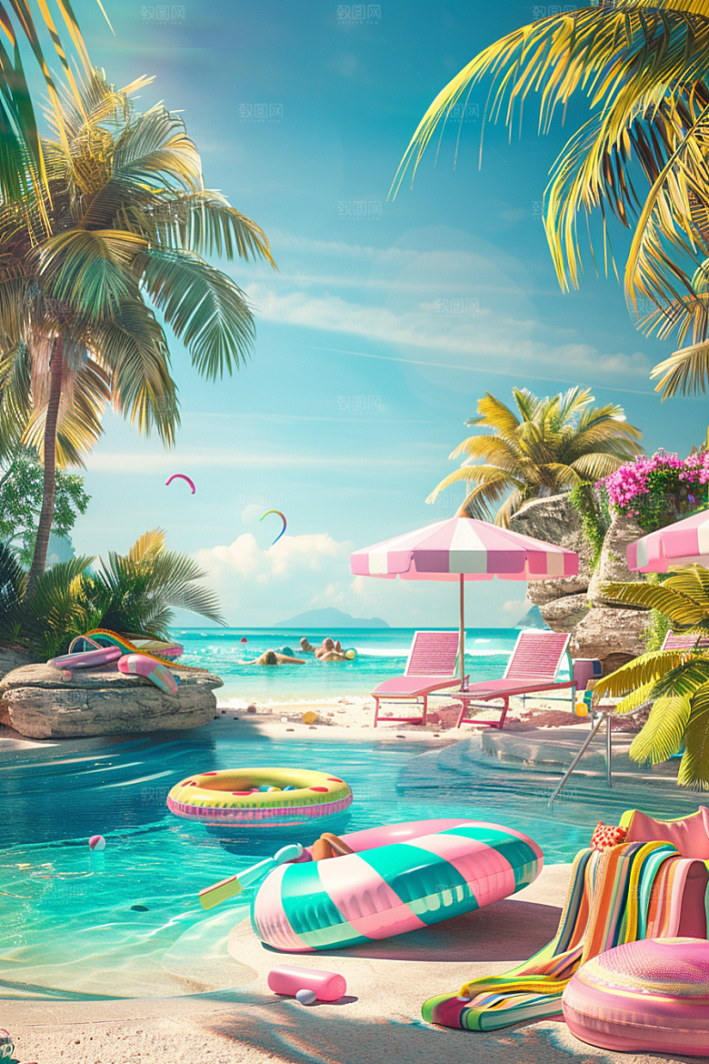 C4D海滩立体高清模型