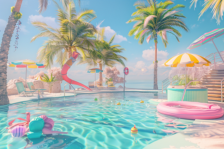C4D海滩大海度假模型
