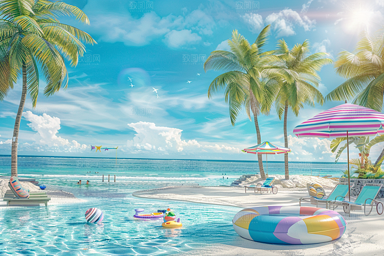 C4D海滩夏天夏日模型
