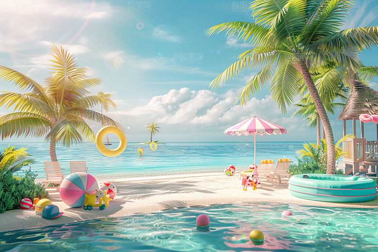C4D海滩高清大海模型