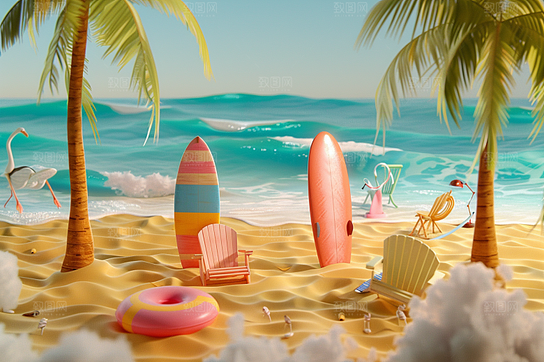 C4D海滩高清大海模型