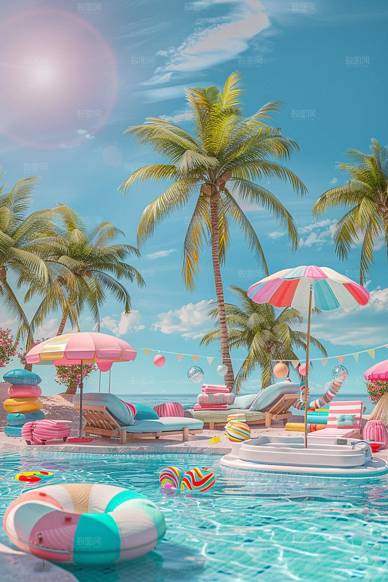 C4D海滩琉璃大海3D模型