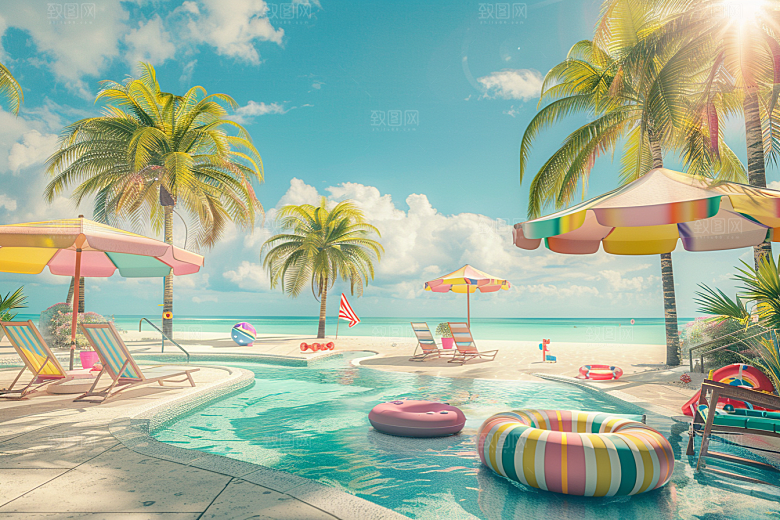 C4D海滩琉璃大海大海模型