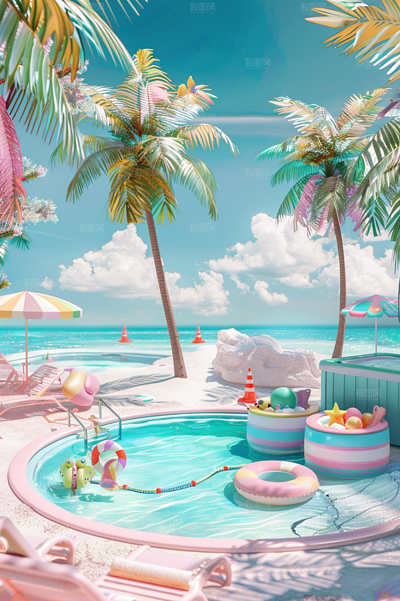 C4D海滩沙滩夏天模型