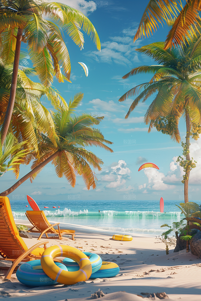 C4D海滩夏日自然模型