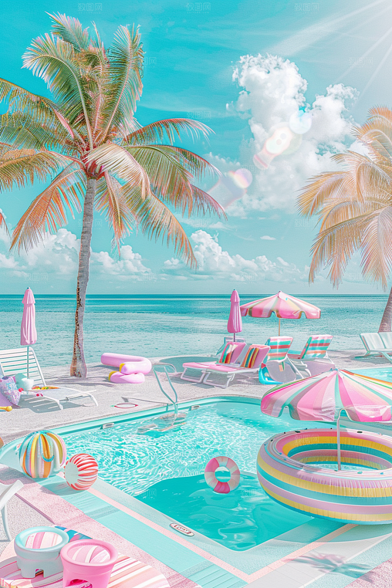 C4D海滩3D度假模型