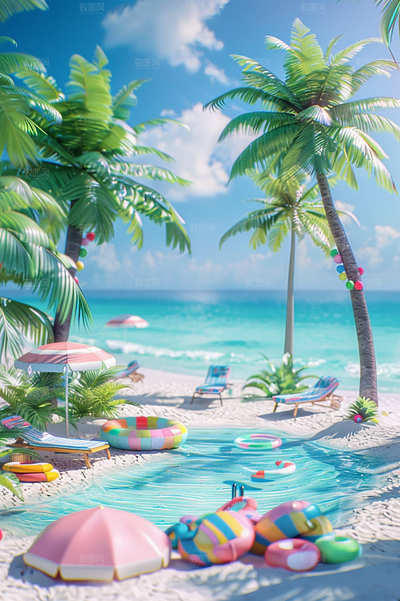 C4D海滩夏天自然模型