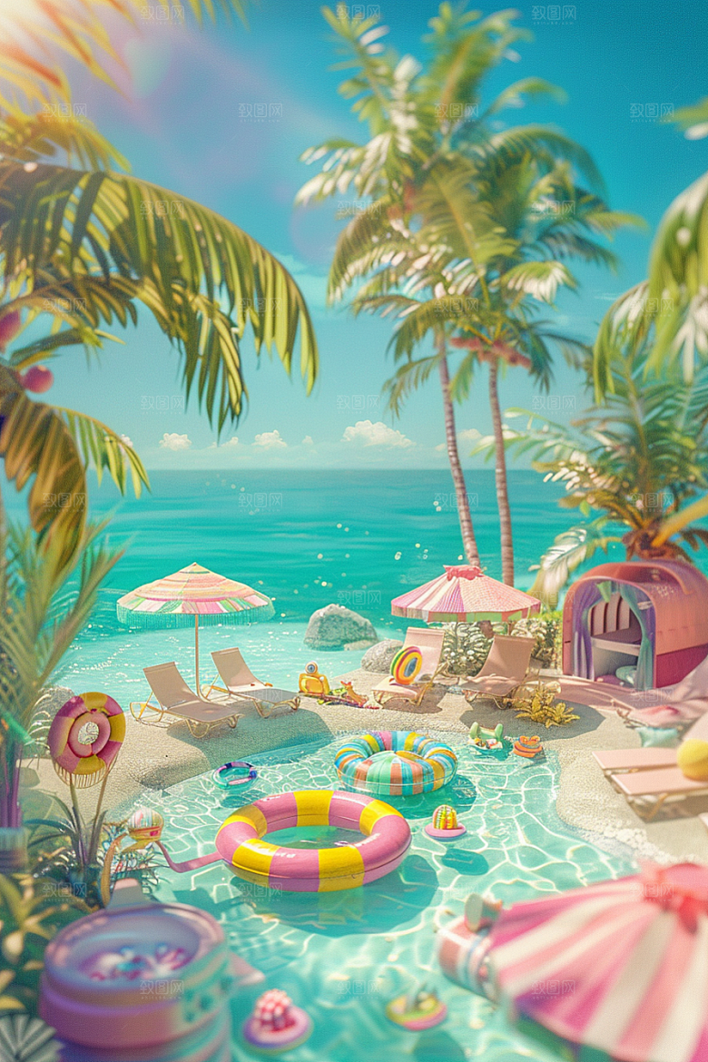 C4D海滩3D风光模型