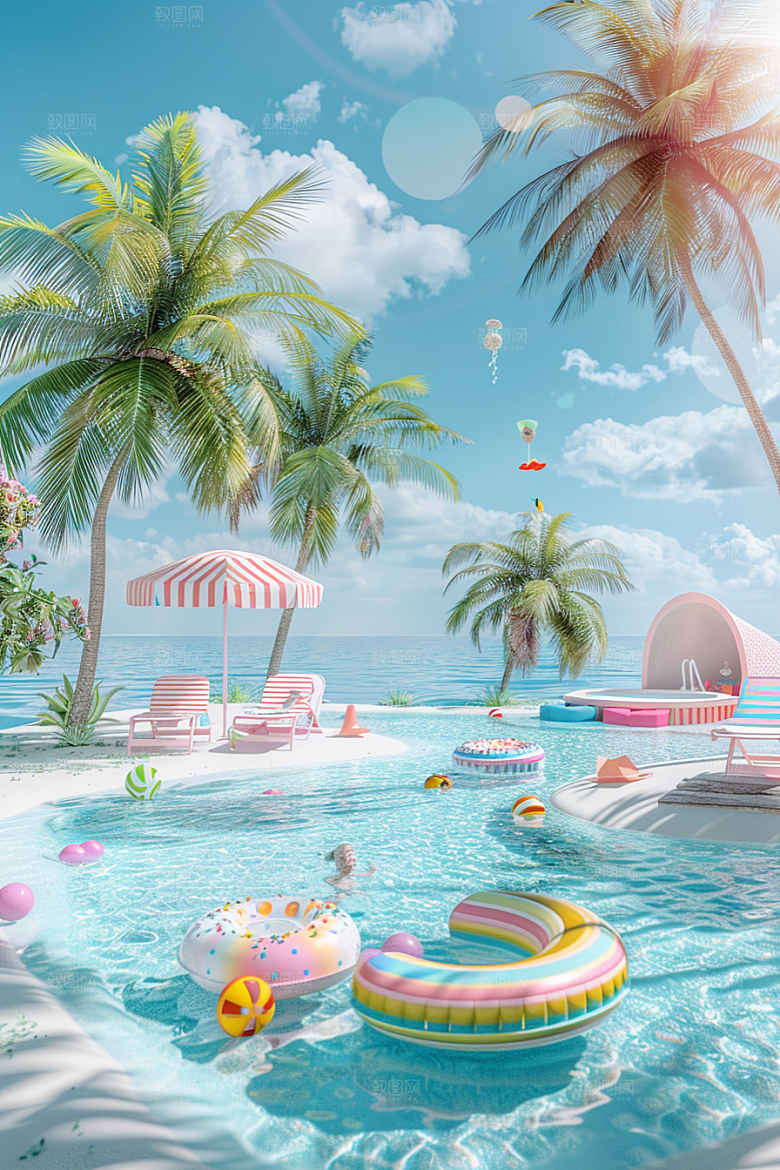 C4D海滩自然琉璃大海模型