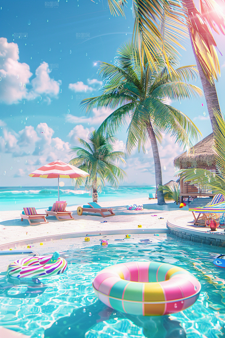 C4D海滩沙滩风光模型