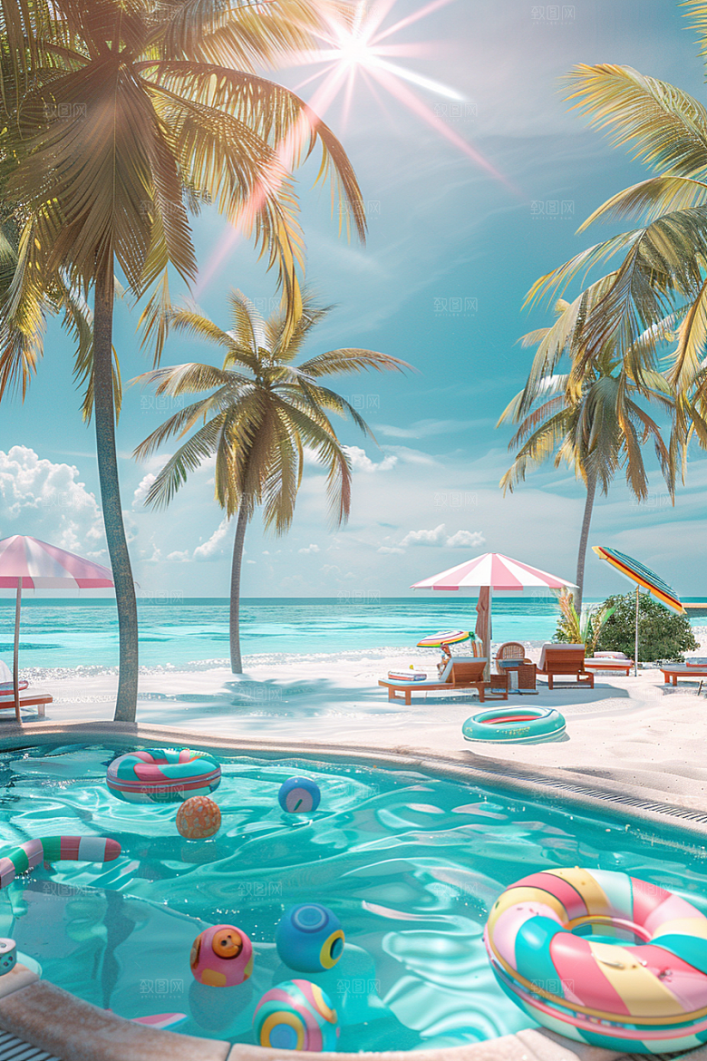 C4D海滩琉璃大海立体模型