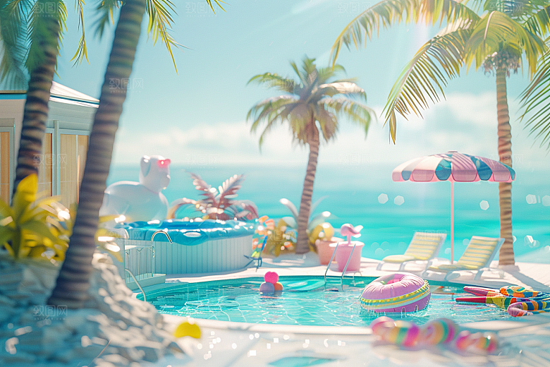 C4D海滩大海夏天模型