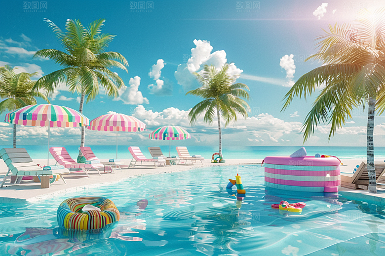 C4D海滩自然大海模型