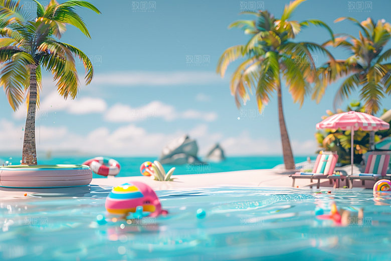 C4D海滩3D海岛旅游模型