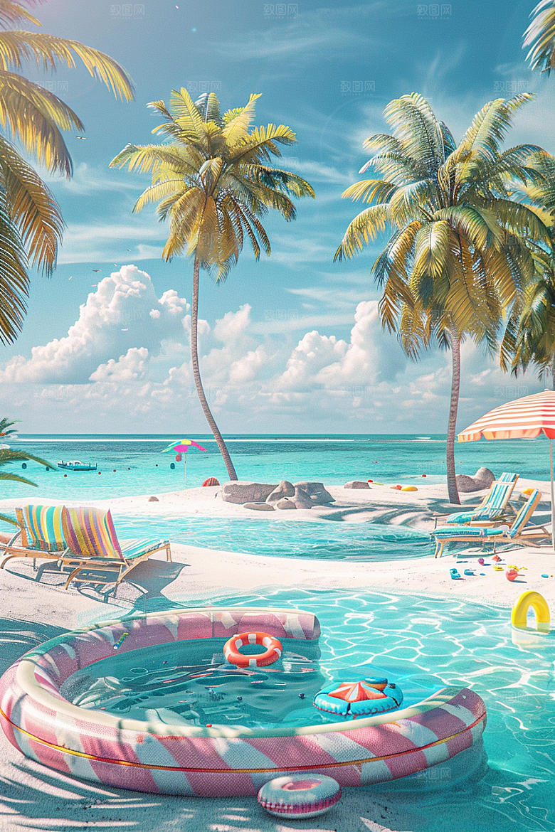 C4D海滩夏日立体模型
