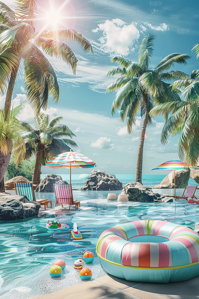 C4D海滩立体大海模型