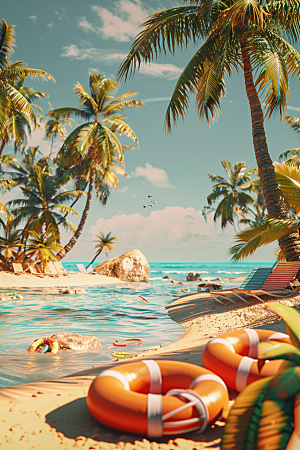 C4D海滩度假海岛旅游模型