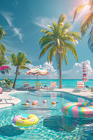 C4D海滩3D大海模型