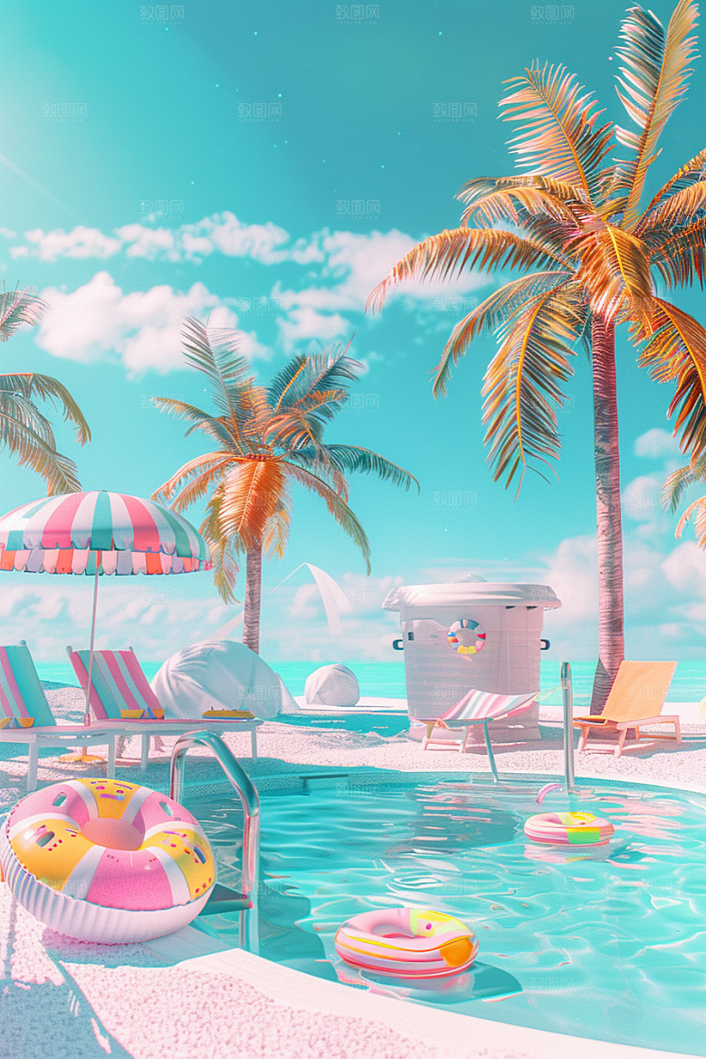 C4D海滩风光立体模型