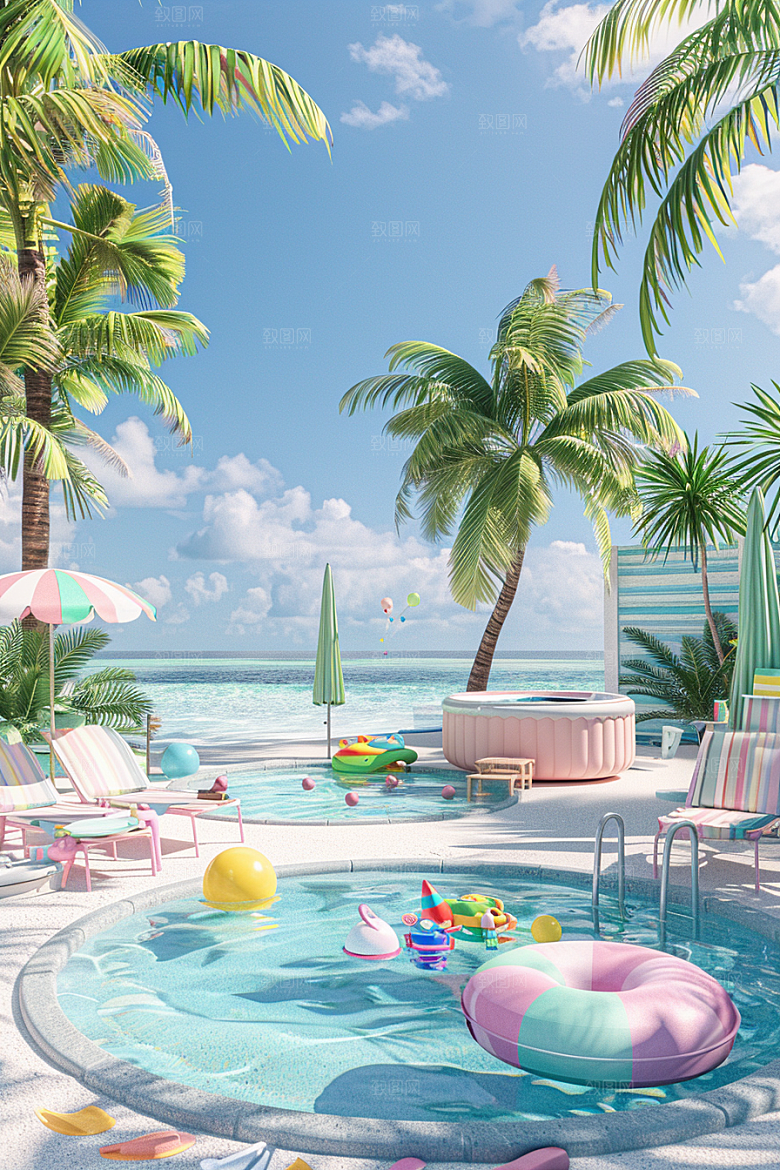 C4D海滩3D度假模型