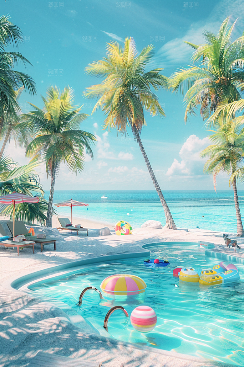 C4D海滩度假自然模型
