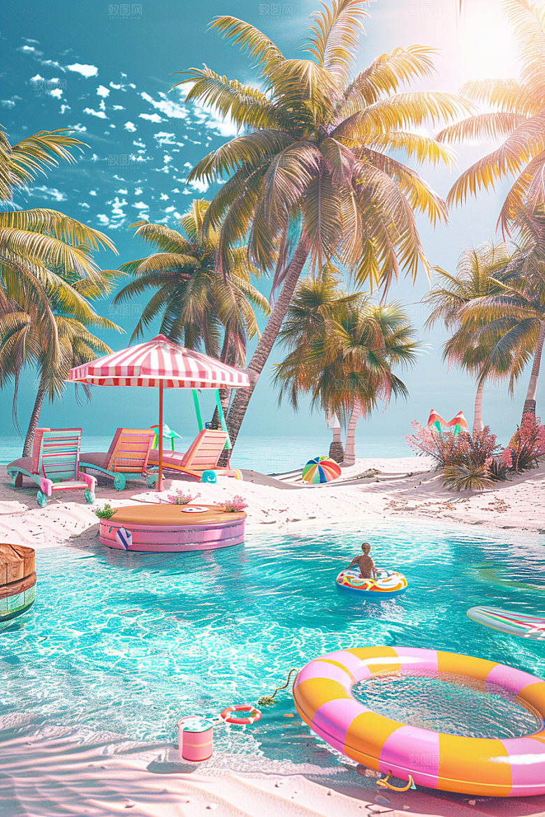 C4D海滩夏日沙滩模型