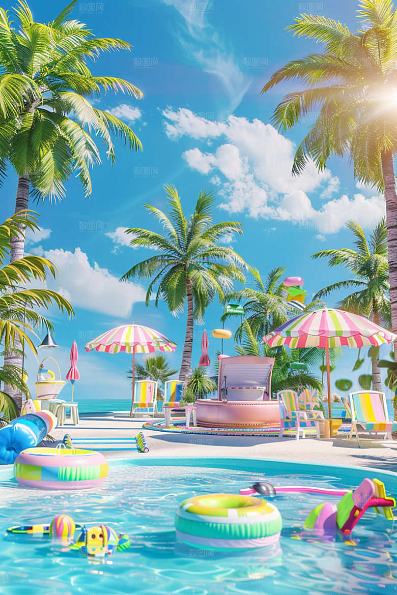 C4D海滩自然立体模型