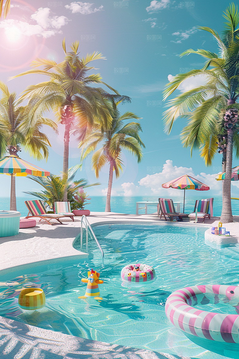 C4D海滩琉璃大海高清模型