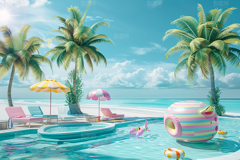 C4D海滩高清3D模型