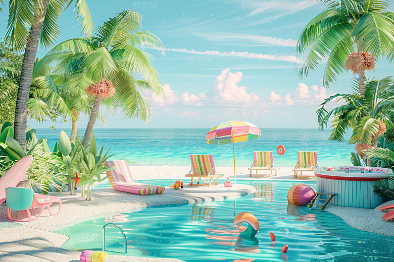 C4D海滩夏日风光模型