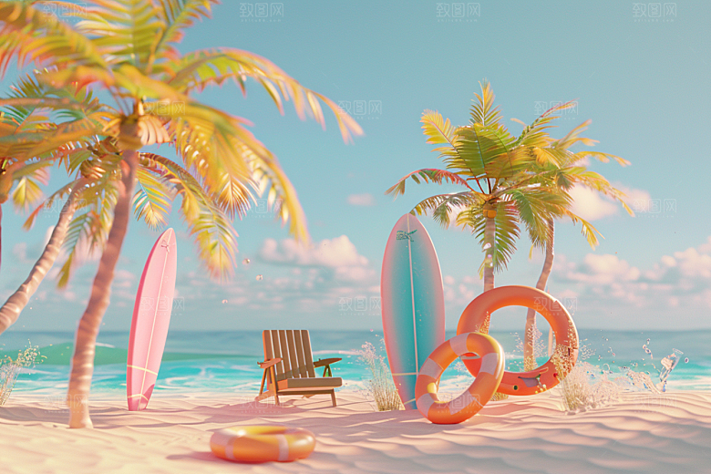 C4D海滩自然风光模型
