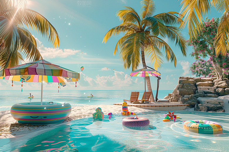 C4D海滩度假大海模型