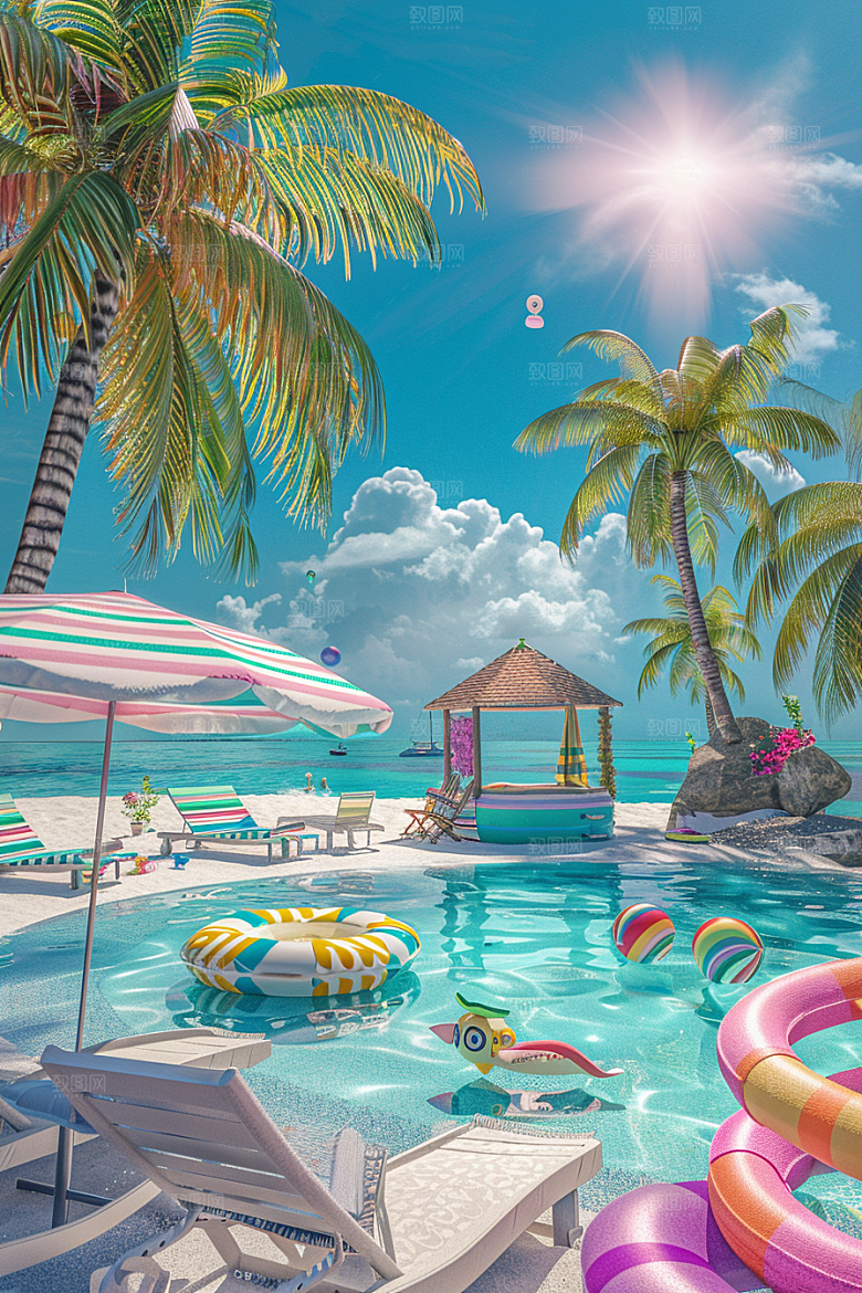 C4D海滩夏天自然模型